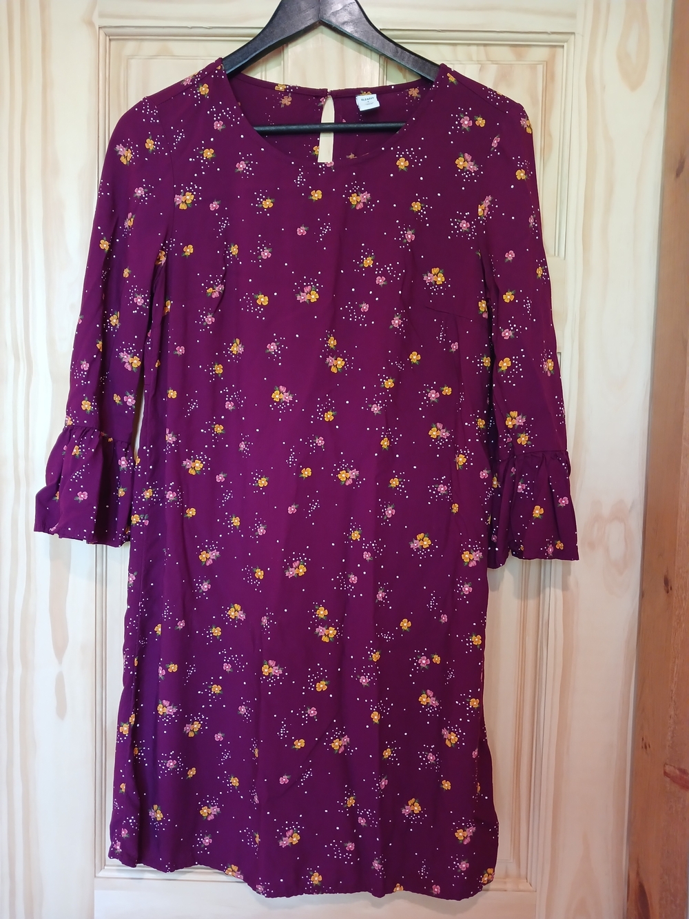 Old Navy Plum Floral Long-Sleeve Shift Dress